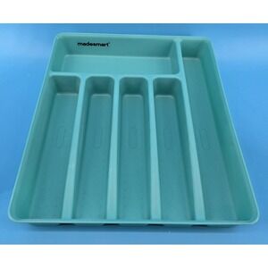 Madesmart Silverware Flatware Tray Organizer Aqua Blue 6 Compartment 15x13x2.5"